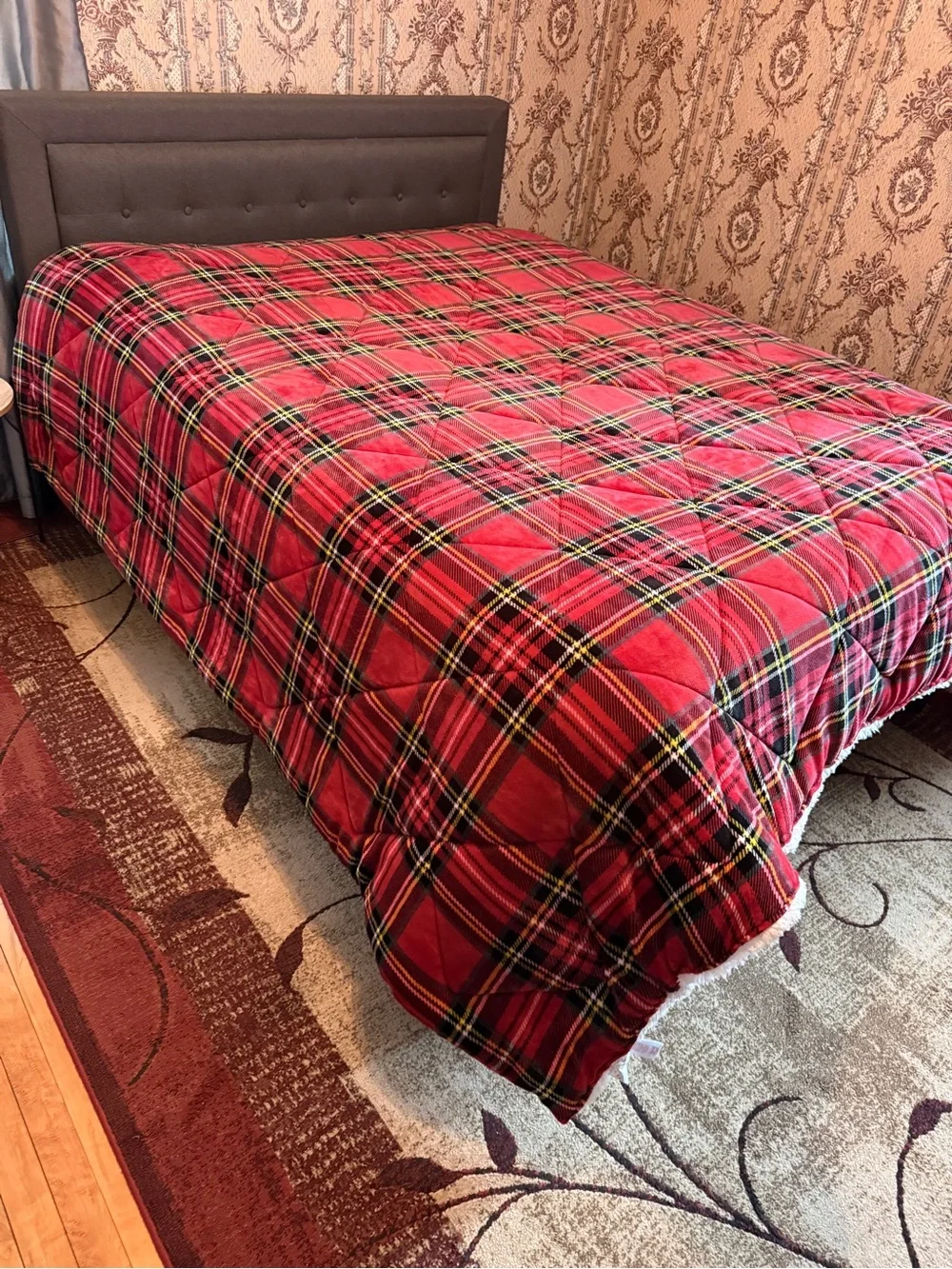 North Pole Trading Comforter Tartan in Red Plaid - Faux Mink and Sherpa